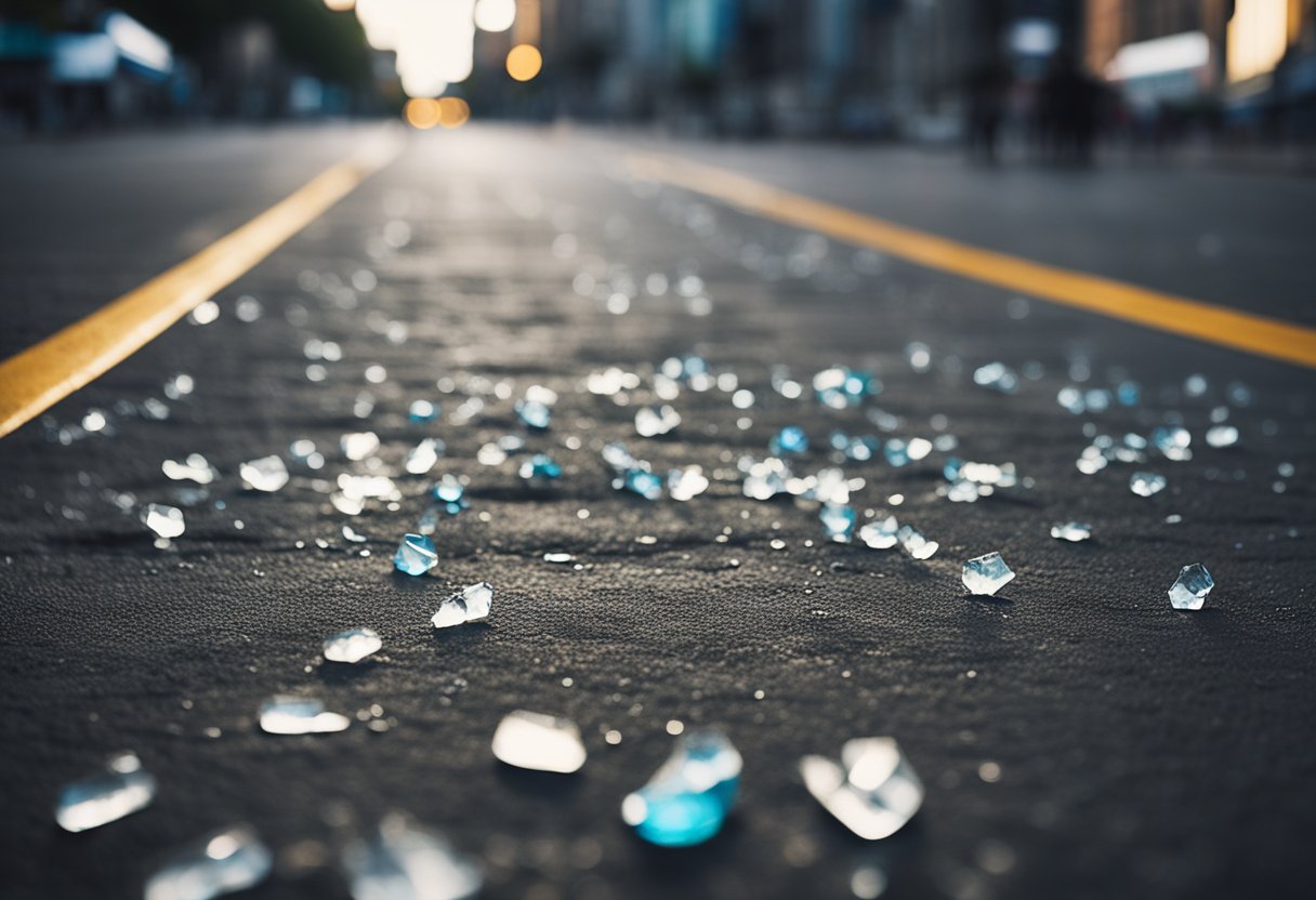 A cracked sidewalk splits into two paths: one littered with syringes and the other scattered with tiny, crystalline shards